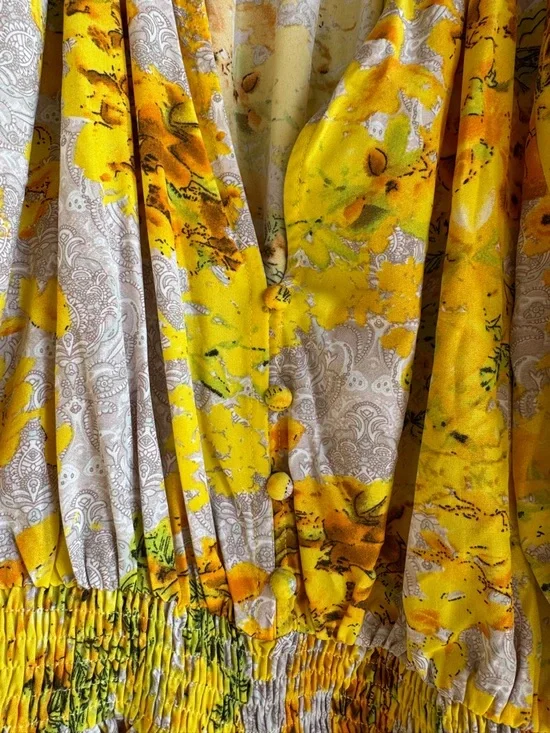 Entro Yellow Floral V-Neck Tiered Romper Women L - Picture 6 of 10